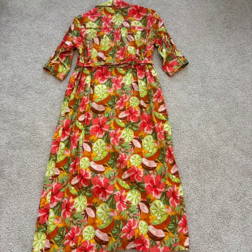 Dress Forum Maxi Shirt Dress Womens M Orange Green Tropical Resortwear Vacation - Picture 9 of 10